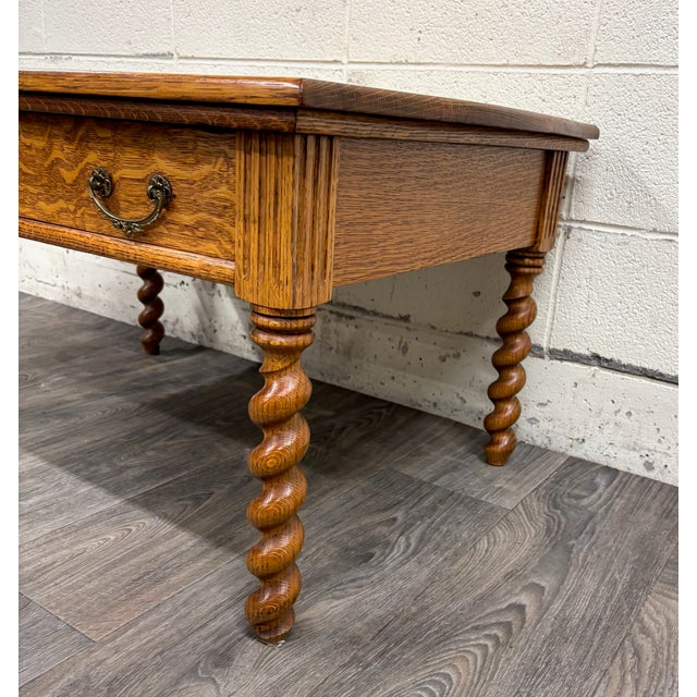 Wood Antique English Jacobean Revival Tiger Oak Console Table Library Table For Sale - Image 7 of 14