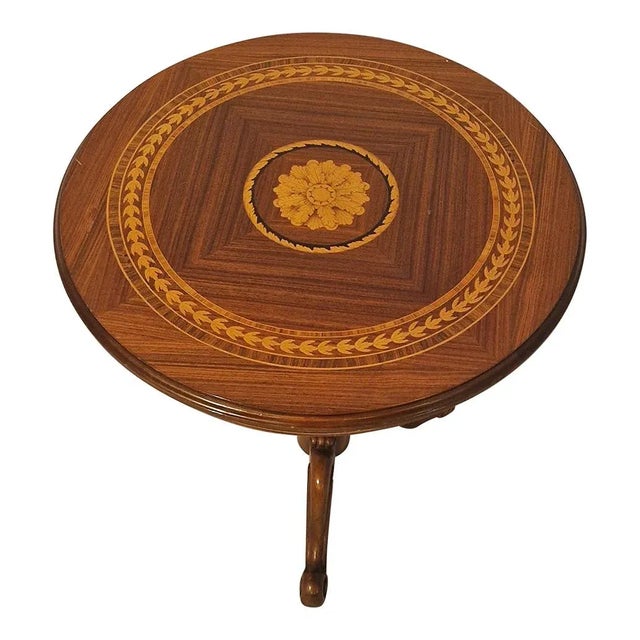 French Side Table with Inlaid Top, 1980s For Sale - Image 3 of 7