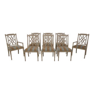 Set of 8 French Louis XVI Paint Decorated Dining Chairs For Sale