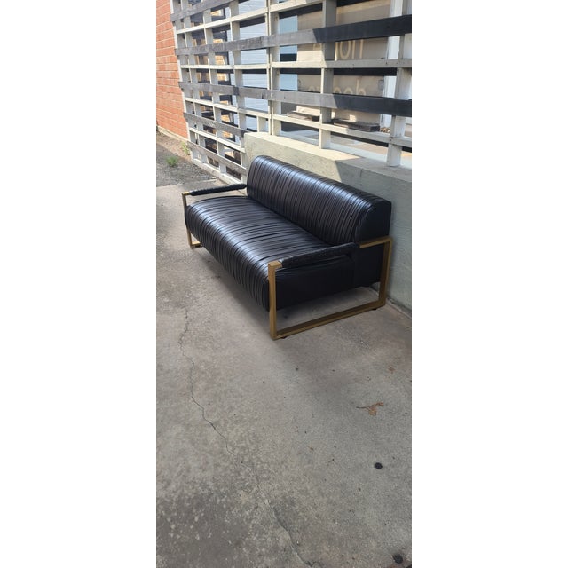 Pleated Leather/Brass Sofa by Modern Drama For Sale In San Antonio - Image 6 of 9