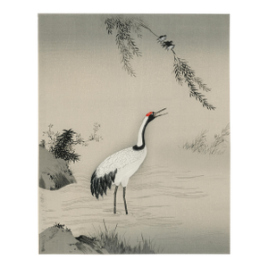 Japanese Crane in Marsh, Vintage Art Print Reproduction, 16″ × 20″