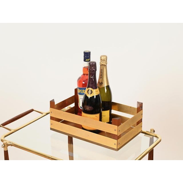 Large Walnut and Brass Bar Crate by T. Barbi, Italy, 1970s For Sale - Image 14 of 15