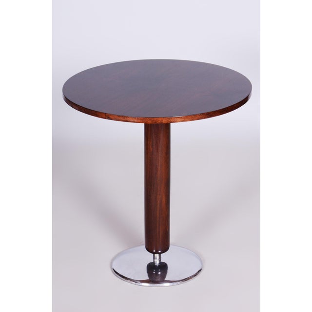 Brown Art Deco Round Table in Walnut & Chrome attributed to Jindřich Halabala for Up Závody, Czech, 1930s For Sale - Image 8 of 9