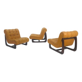 Mid-Century Armchair in Wood and Leather, 1960s For Sale