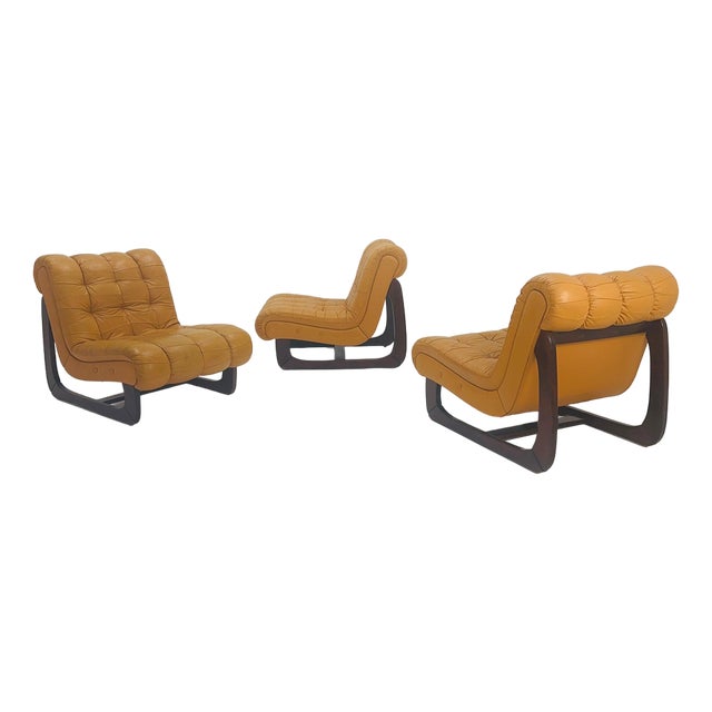 Mid-Century Armchair in Wood and Leather, 1960s For Sale