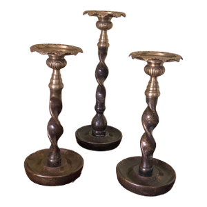1990s Candle Holders Set of 3 - Old World Bronze With Brass