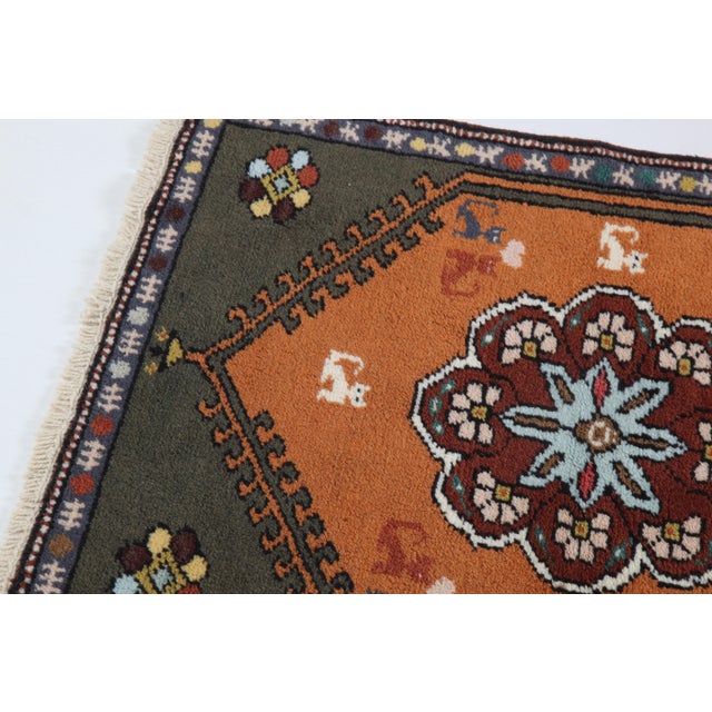 "Vintage Turkish Kilim Rug – Burnt Orange Medallion, Handwoven Wool -1' 11'' X 2' 8'' For Sale - Image 9 of 11
