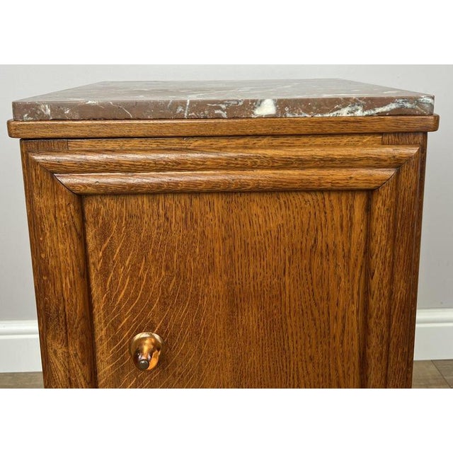Brown Antique French Oak Bedside Tables with Marble Tops, Set of 2 For Sale - Image 8 of 14