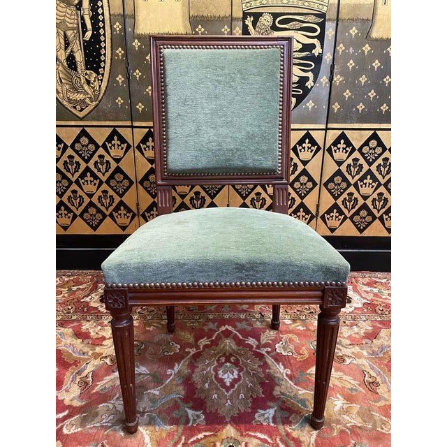 Wood Louis Xvi Style Green Velvet Chairs, Set of 6 For Sale - Image 7 of 10
