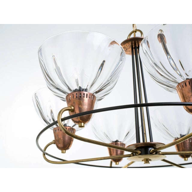 Italian Brass Copper Blown Glass Chandelier For Sale - Image 9 of 10