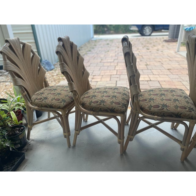 1970s Set of 6 Vintage Tropical Wicker With Pencil Reed Island Style Dining Chairs For Sale - Image 10 of 11