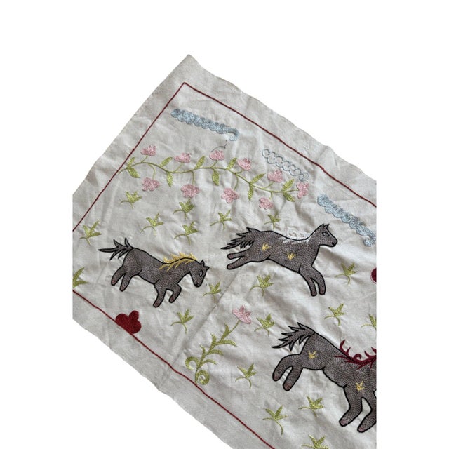 Grey Horse Suzani Wall Hanging, Cherry Vine For Sale - Image 4 of 6