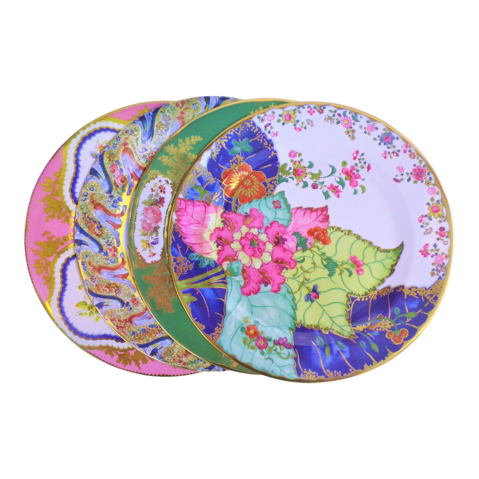 Enameled English Multicolored Tin Plates Set of 4 Chairish