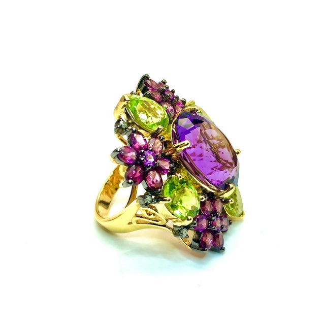Bochic "Orient" Diamond, Peridot, Amethyst & Tourmaline Ring Set 18K & Silver For Sale - Image 12 of 18