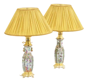 Canton Porcelain and Gilt Bronze Lamps, 1880s, Set of 2