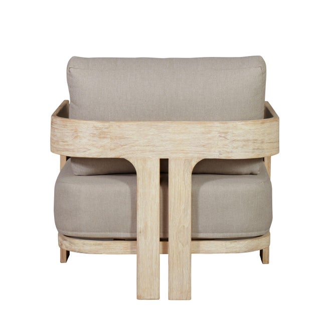 Paradiso Outdoor Solid Teak Wood Chair Natural Look - Gray Fabric For Sale - Image 10 of 12