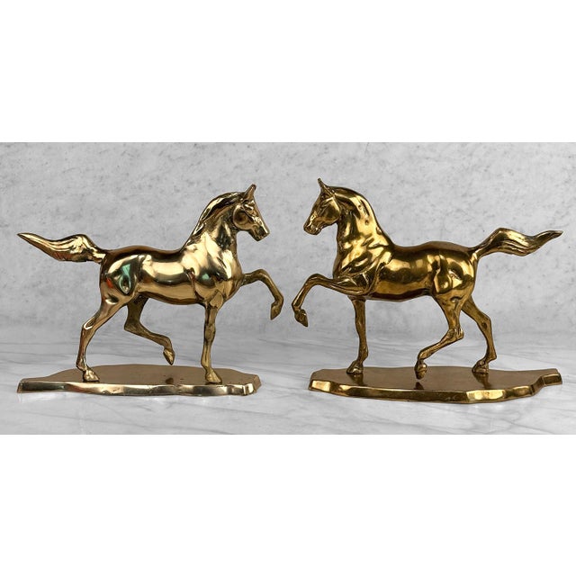 1970s Vintage Traditional Brass Equestrian Horse Mantle Bookends - A Pair For Sale - Image 5 of 10