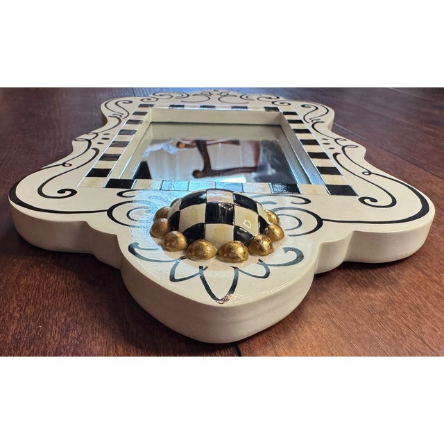 White MacKenzie-Childs Doodles Wall Mirror W/ Courtly Check Finial Accent For Sale - Image 8 of 9
