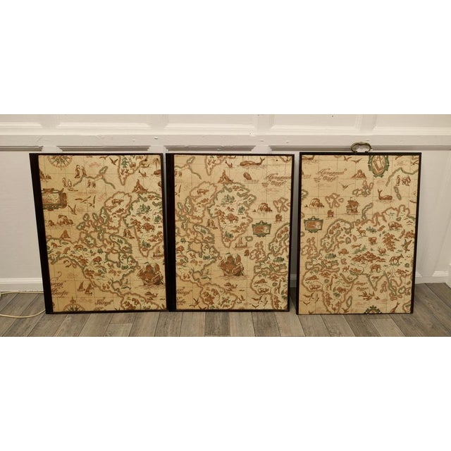 Triple Extending Fire Screen of Northern Hemisphere Map For Sale - Image 6 of 15