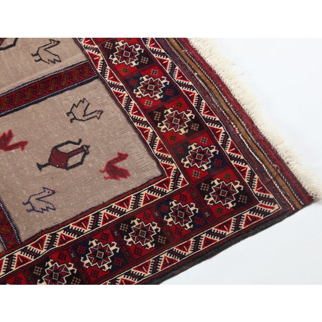 Red Vintage Tribal Rug With Stylized Animal Motifs, Hand-Knotted Wool Late 20th Century -3' 8'' X 4' For Sale - Image 8 of 10