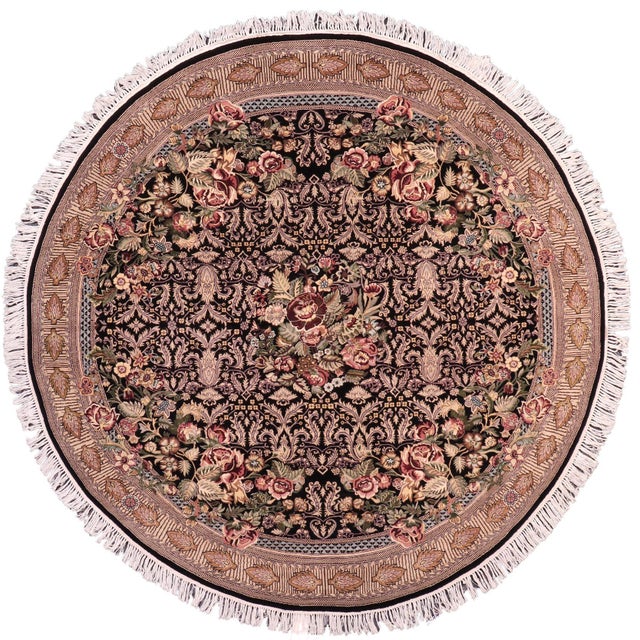 Art Nouveau 1990's Pak-Persian Black/Gold Wool Round Rug- 6'8'' X 6'10'' For Sale - Image 9 of 9