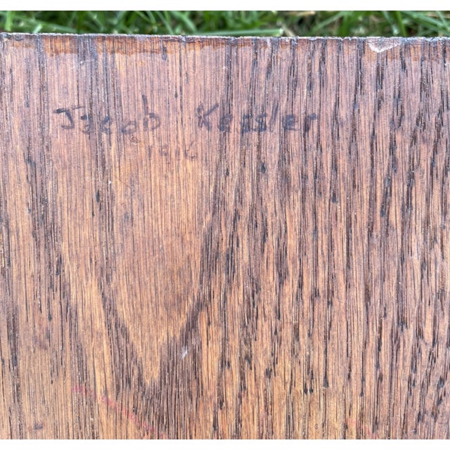 Animal Skin Antique Arts and Crafts Wood & Leather Footstool, Signed For Sale - Image 7 of 14