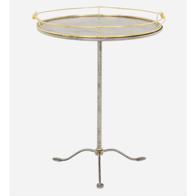 Late 20th Century Late 20th Century Chic Contemporary Silvered Metal & Brass Round Removable Tray Table For Sale - Image 5 of 5