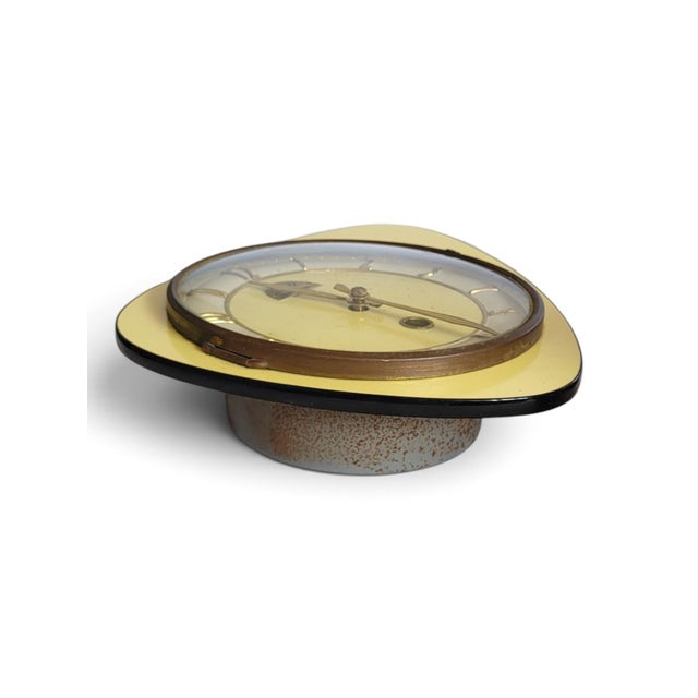 Vintage Freeform Glass Wall Clock in Yellow Formica from FFR Morbier, 1950s For Sale - Image 6 of 11