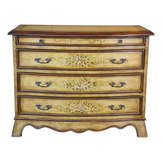 Late 20th Century Italian French Provincial Style Floral Bombe Commode Dresser Bachelors Chest For Sale