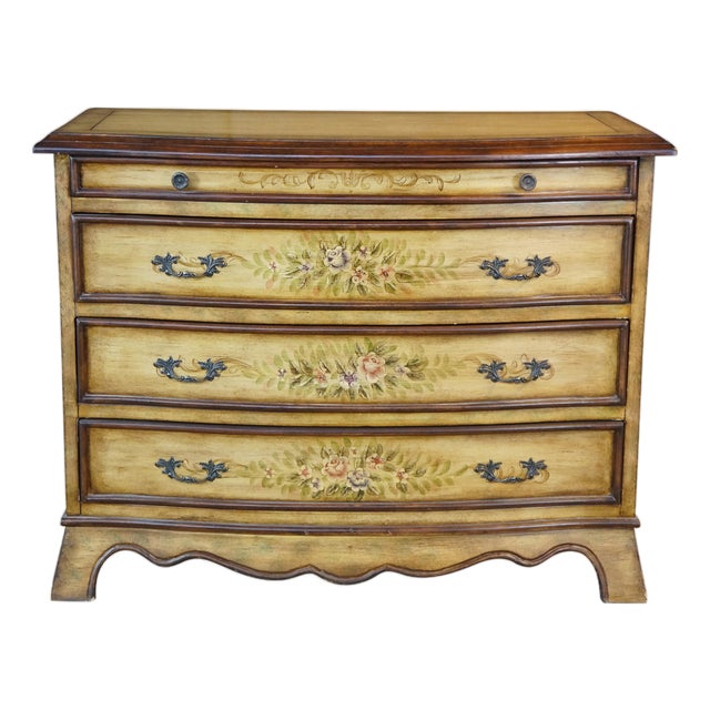 Late 20th Century Italian French Provincial Style Floral Bombe Commode Dresser Bachelors Chest For Sale