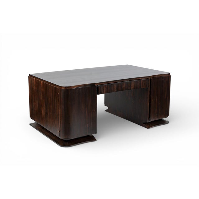 Exceptional Antique Art Deco Large Macassar Ebony Wood Executive Desk For Sale - Image 12 of 13