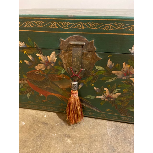 Hand painted green Chinese trunk would work as a side table or as a beautiful decorative element tucked below a console...