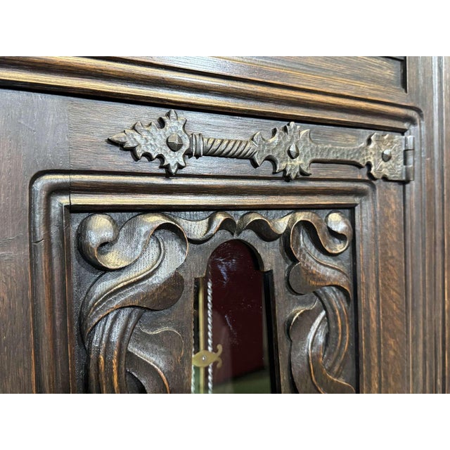 Brown Oak Clock with Saint Gonery Motifs by Joseph Savina For Sale - Image 8 of 18