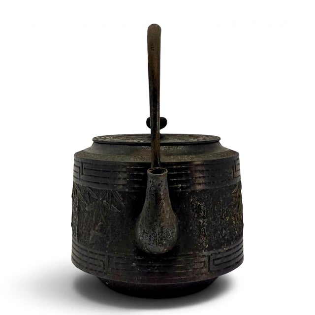 Mid-Century Japanese Shofudo Nambu Tekki Cast Iron Bamboo Tetsubin Tea Kettle For Sale In San Francisco - Image 6 of 15
