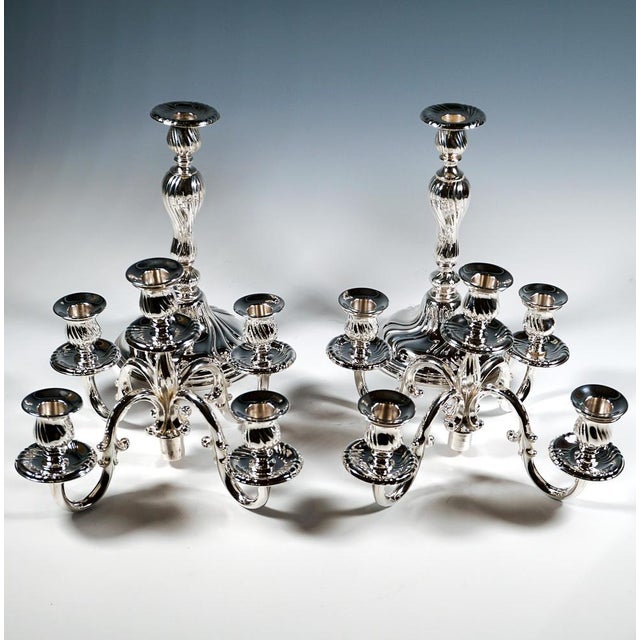 Art Deco Five-Flame Silver Candelabras by Wilhelm Binder Germany, 1920, Set of 2 For Sale - Image 4 of 8