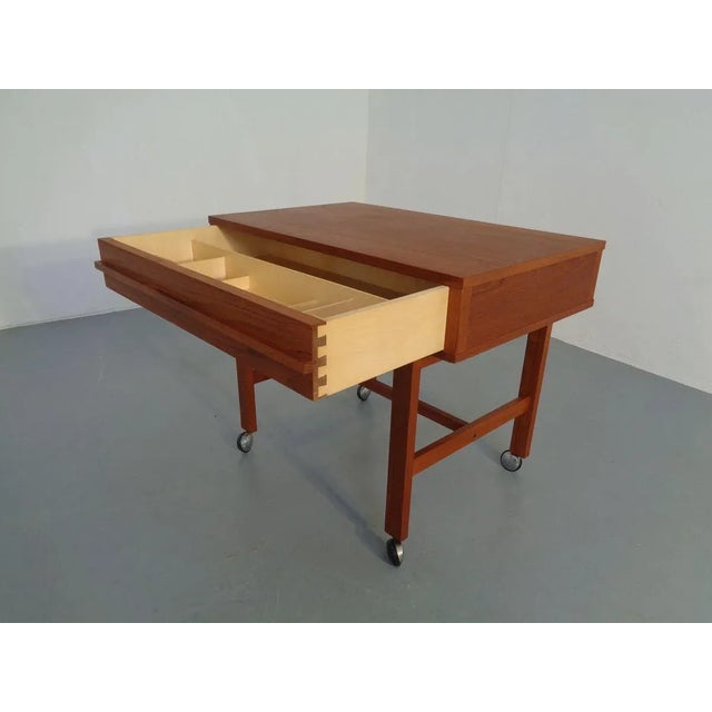 Danish Teak Sewing Table on Wheels, 1960s For Sale - Image 4 of 18