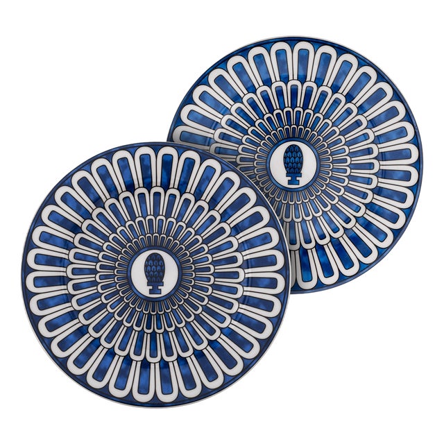 French Ceramic Bleus Dailleurs Dessert Plates by Hermes for Hermès, 2000s, Set of 2 For Sale