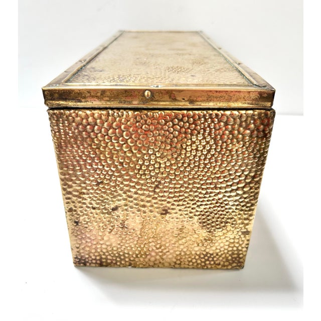 Metal Vintage Brass Box Hammered Repoussé Slipper Box For Sale - Image 7 of 11