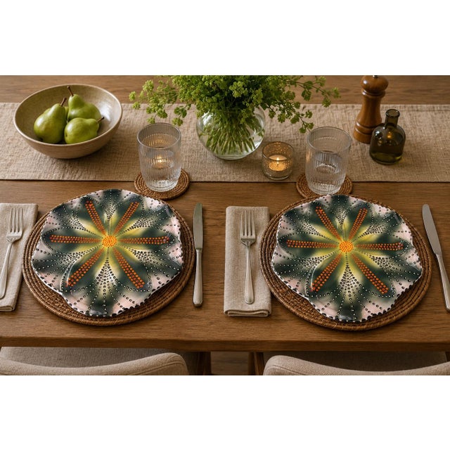 Mid-Century Modern South African Hand-Painted Ceramic Starburst Plates - a Pair For Sale - Image 10 of 11