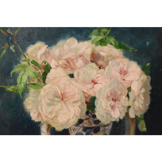 Henri Joseph Thomas, Still Life with Vase of White Roses, 1890s-1910s, Oil on Canvas, Framed For Sale - Image 4 of 11