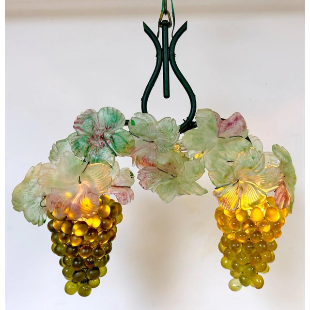 Glass Murano Glass Hanging Grapes & Leaves Chandelier For Sale - Image 7 of 11