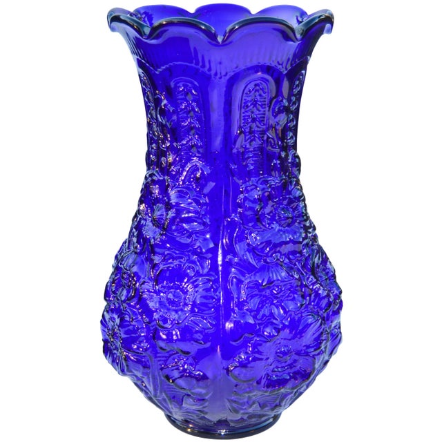 Cobalt Blue Glass Vase W/ Textured Motif For Sale - Image 4 of 7