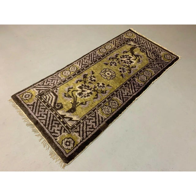 Vintage Chinese Gold and Brown Wool Pao Tao Rug 145x68 cm For Sale - Image 3 of 10