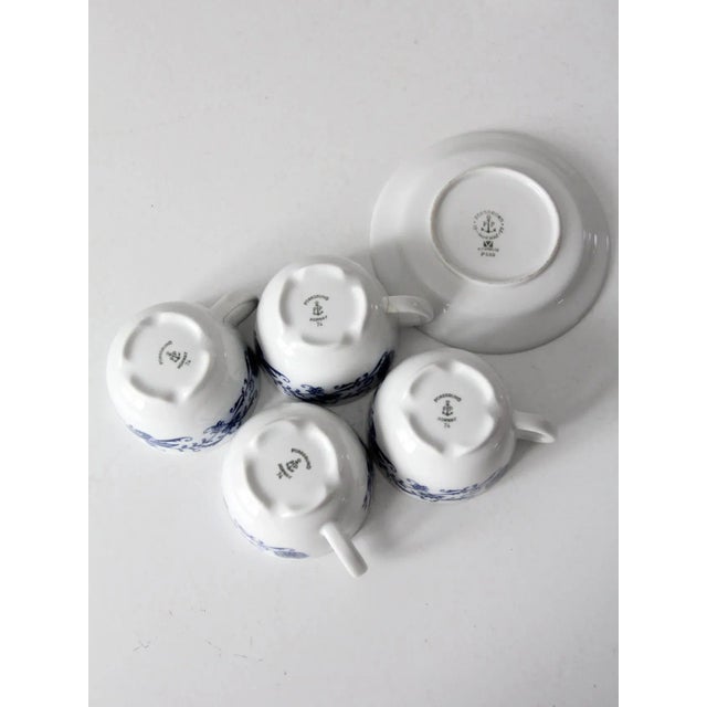 White Vintage Porsgrund Varefakta Porcelain Tea Cup & Saucers Sets of 4 For Sale - Image 8 of 11