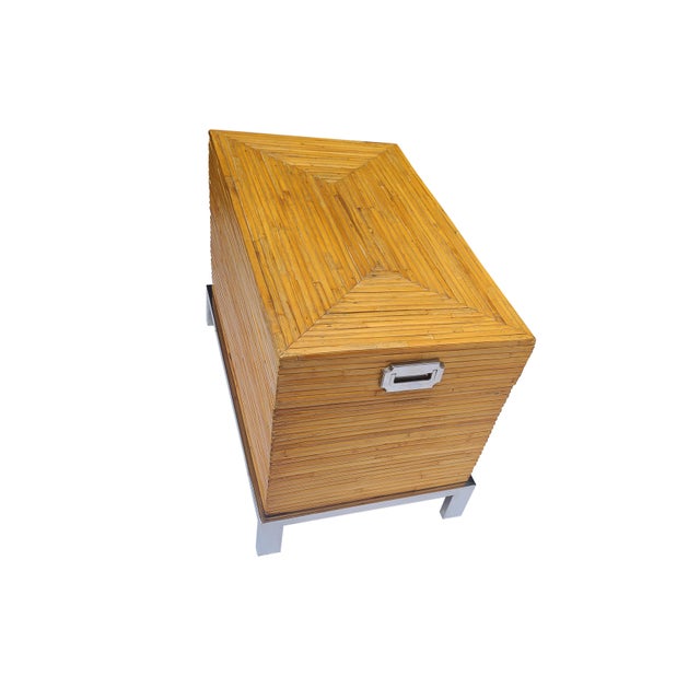 Milo Baughman for Thayer Coggin 1990s Rare Rattan & Chrome Chest With Geometric Design Attributed to Milo Baughman for Thayer Coggin For Sale - Image 4 of 16