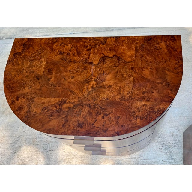 Brown Jonathan Charles Jacques Burl Walnut Demilune Nightstand, Set of 2 For Sale - Image 8 of 10