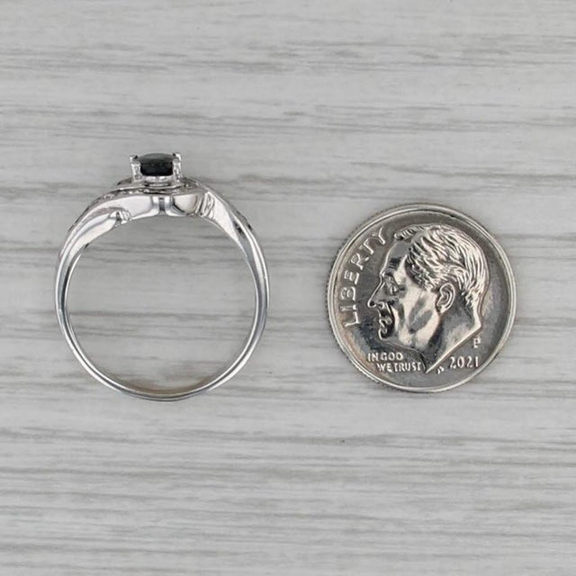 Blue 1ctw Blue Sapphire Diamond Bypass Ring 14k White Gold Size 7 Engagement For Sale - Image 8 of 8