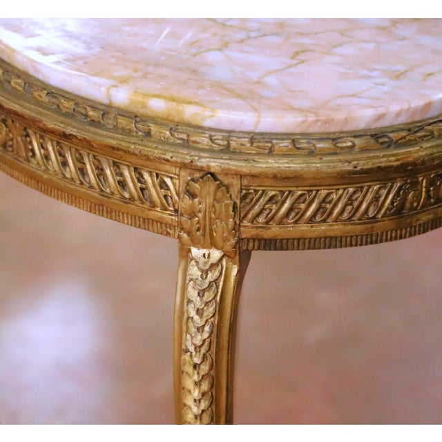 Gold 19th C. French Louis XV Gilt Guéridon Side Table With Marble Top and Cane Shelf For Sale - Image 8 of 8