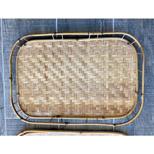 Wood Circa 1970 Rattan & Bamboo Wooden Bottom Tiki Trays – a Pair For Sale - Image 7 of 13