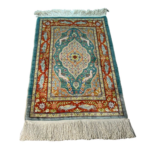 Vintage Turkish Hereke Silk Country Home Rug, 1960s For Sale